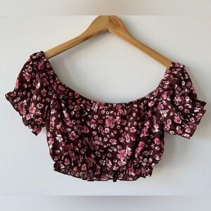 Floral Off-Shoulder Top - Pink and Brown